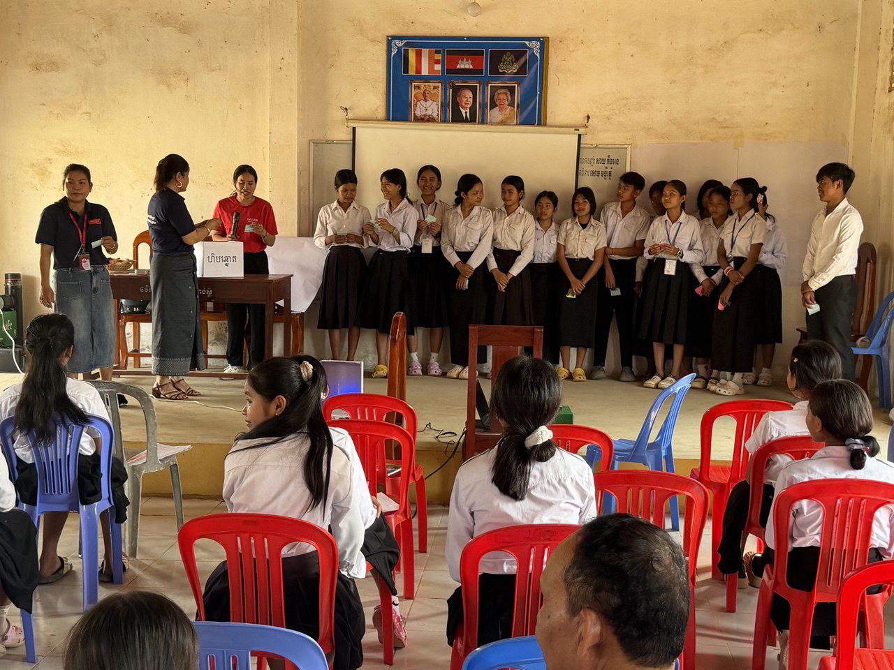 Students taking part in a classroom awareness activity